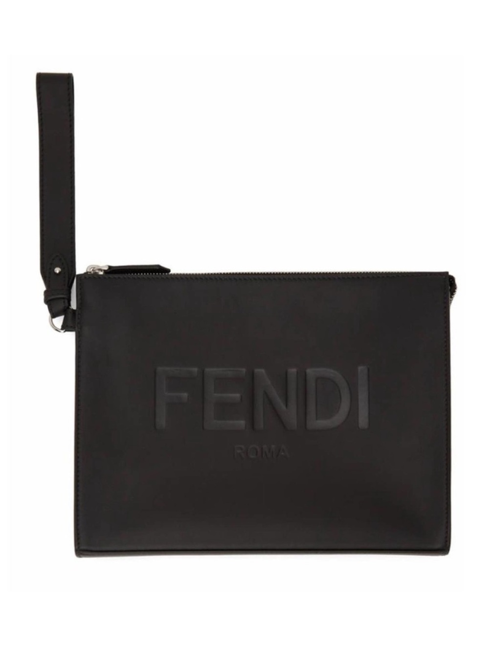FENDI logo embossed leather wristlet pouch